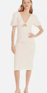 J.Crew Collection Cut Out Knee Length Puff Sleeve Dress Cream Size 24 Plus NEW
